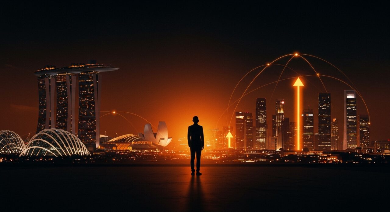 Comparativa visual entre los ecosistemas startup de Singapur y Emiratos Árabes Unidos destacando la transición en el modelo político y la innovación tecnológica en Asia y Medio Oriente.