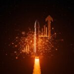 Fusión visual de SpaceX y xAI con símbolos de inteligencia artificial y tendencias tecnológicas en un entorno espacial vibrante.