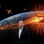 Elon Musk con centros de datos de inteligencia artificial en órbita destacando integración vertical entre SpaceX y xAI.