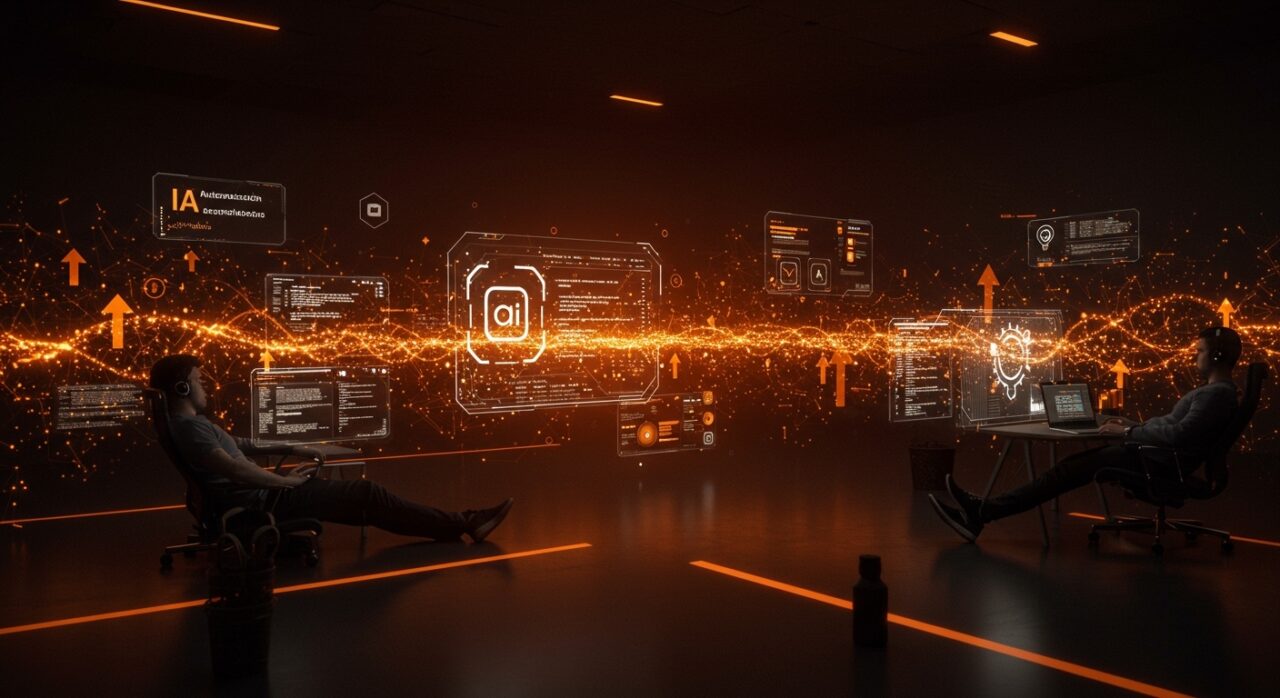 Visualización de desarrolladores de Spotify utilizando IA aplicada para automatización del desarrollo de código con Claude Code y Honk AI, destacando productividad y tecnología innovadora.