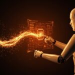 Robot avanzado con interfaz de IA adaptativa destacando innovación en robótica y financiación de startups deep tech.