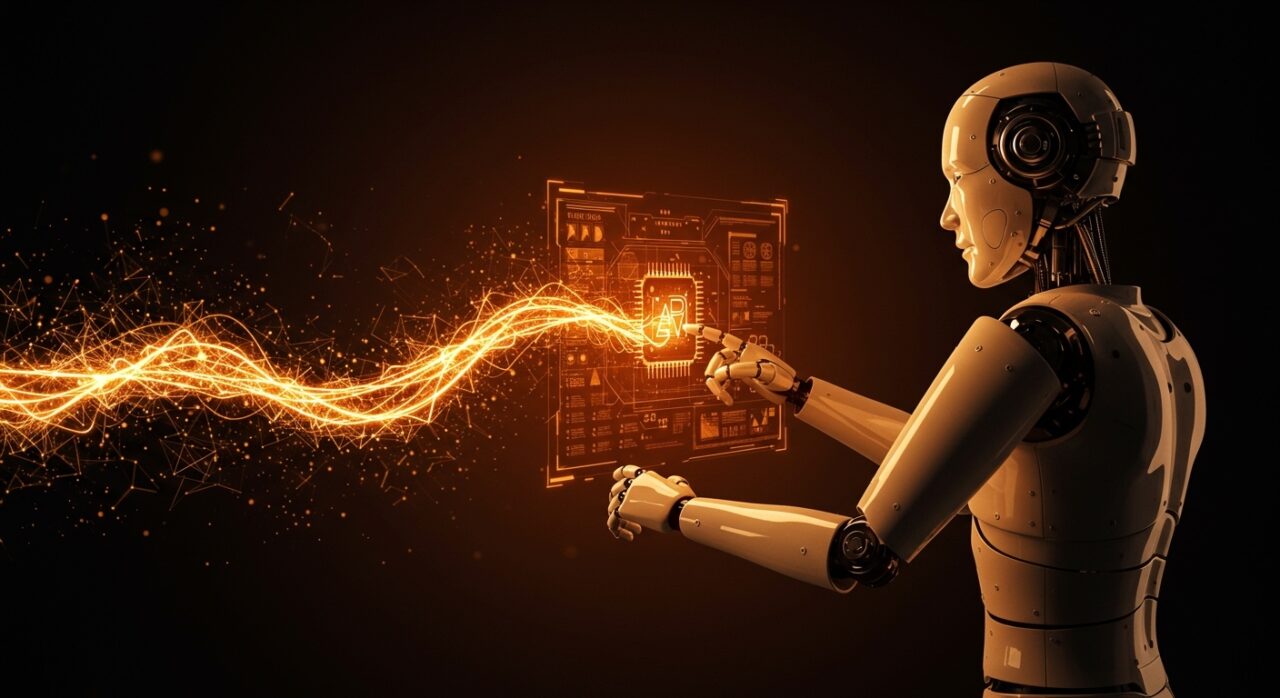 Robot avanzado con interfaz de IA adaptativa destacando innovación en robótica y financiación de startups deep tech.