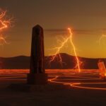 Réplica del plinto de Baquedano en Salar de Maricunga con metáforas visuales de minerales críticos y transición energética en Atacama.