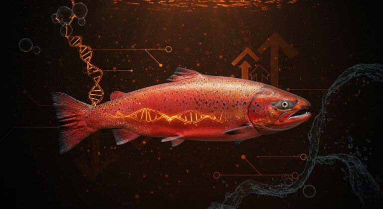 Salmón cherry de 4 kg cultivado con biotecnología avanzada en acuicultura sostenible por startup japonesa.