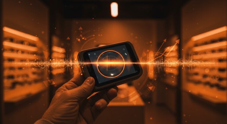 Dispositivo lupa de bolsillo con lectura en voz alta para personas mayores, mostrando tecnología accesible e innovación en startups españolas.