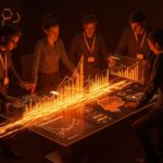 Startups de salud en Cataluña colaborando frente a gráficos digitales que representan inversión récord en el sector healthtech 2025.