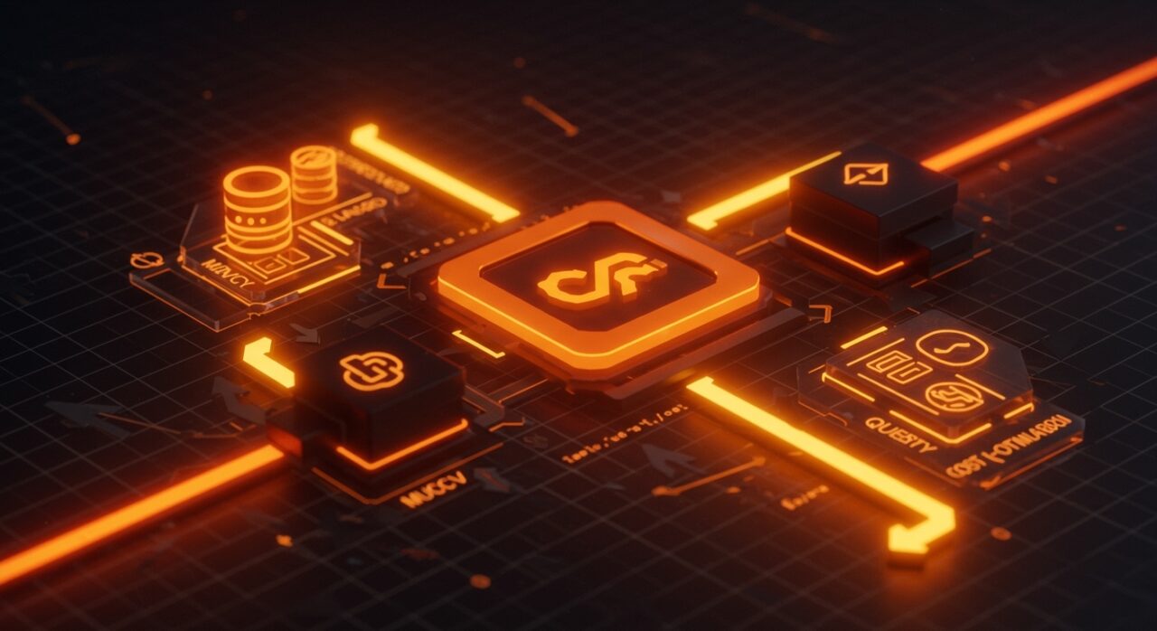 Interfaz digital futurista mostrando el driver nativo de Stoolap para Node.js en Rust, resaltando rendimiento superior a SQLite con MVCC y ejecución paralela.