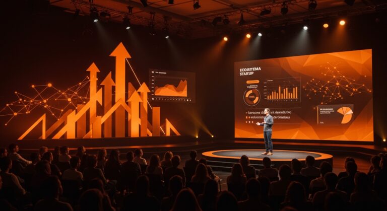 Founder compartiendo lecciones de escalamiento en TechCrunch Founder Summit 2026 frente a fundadores e inversores, representando crecimiento y emprendimiento tecnológico.