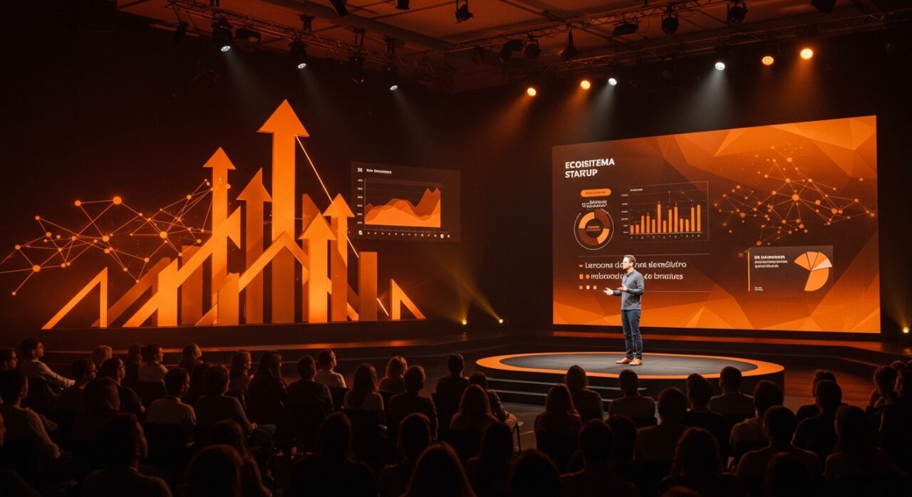 Founder compartiendo lecciones de escalamiento en TechCrunch Founder Summit 2026 frente a fundadores e inversores, representando crecimiento y emprendimiento tecnológico.