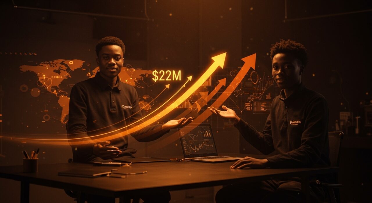 Emprendedores Gen Z de startup africana en defensetech celebrando financiación de 22 millones en ecosistema tecnológico.
