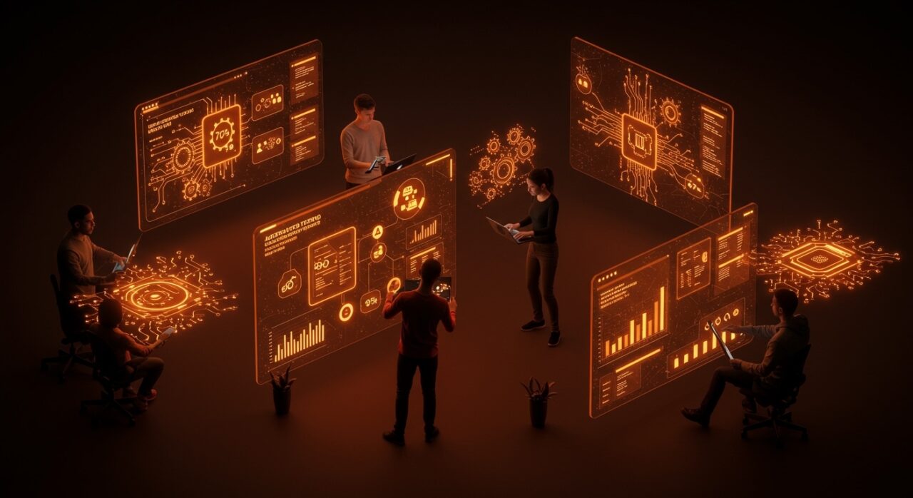 Startup colaborando con herramientas no-code para testing automatizado y automatización de QA acelerando releases y optimizando costos.