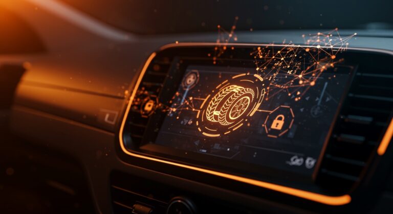 Sistema TPMS en vehículo conectado mostrando vulnerabilidades de privacidad y oportunidades en seguridad automotriz para startups tech.