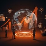 Grupo de emprendedores colaborando con holograma de rutas turísticas y tecnología, simbolizando el crecimiento de startups traveltech en España y el ranking Deloitte Fast 50.