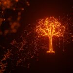Visualización de un árbol sintáctico digital iluminado en naranja y negro que representa tree-sitter en Go optimizado para parsing incremental y desarrollo de herramientas con alto rendimiento.