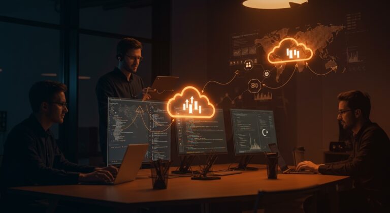 Ingenieros de software colaborando remotamente en infraestructura cloud open source representando a Ubicloud, startup YC y alternativa a AWS con enfoque en equity y salario competitivo.