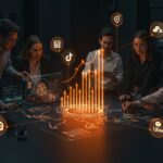 Ejecutivos de Vambe colaborando en expansión en México y Brasil con elementos visuales que representan Cornershop, TikTok, Uber y tecnología avanzada de startup chilena.