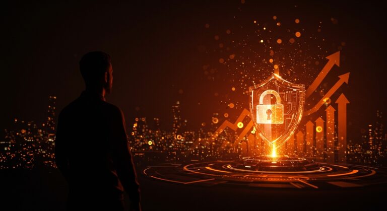 Líder en ciberseguridad visualizado con señales digitales y flujos de inversión destacando la financiación Serie B de Vega Security para detección de amenazas empresariales.