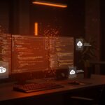 Visualización futurista de desarrollo Next.js en Vite con despliegue edge en Cloudflare Workers para startups tecnológicas.