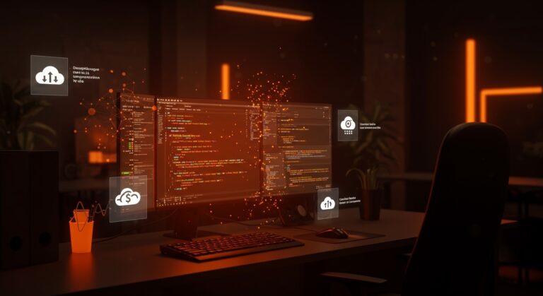 Visualización futurista de desarrollo Next.js en Vite con despliegue edge en Cloudflare Workers para startups tecnológicas.