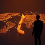 Mapa digital con conexiones internacionales y fundador fintech representando la expansión de Vita Wallet en pagos internacionales y fintech en América Latina.