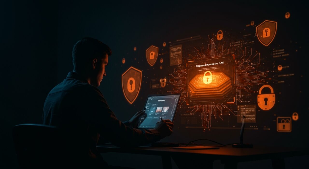 Visualización de la vulnerabilidad crítica CVE-2025-14986 en Temporal afectando seguridad SaaS multi-tenant con elementos de protección y orquestación de workflows.