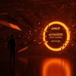 Vulnerabilidad RCE en AMD AutoUpdate representada mediante un ataque man-in-the-middle visualizado en colores naranja y negro para contexto de ciberseguridad en startups.