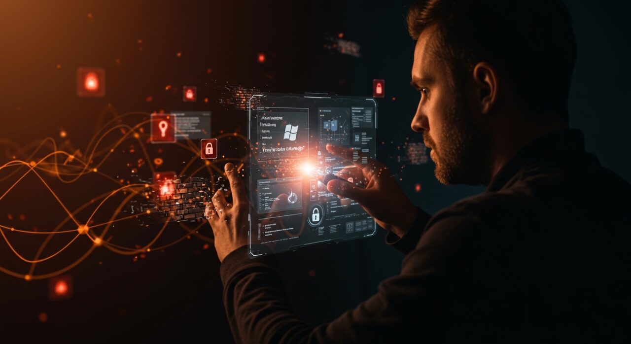 Founder de startup protegiendo sistemas Windows y Office contra vulnerabilidades zero-day en un entorno de alta ciberseguridad.