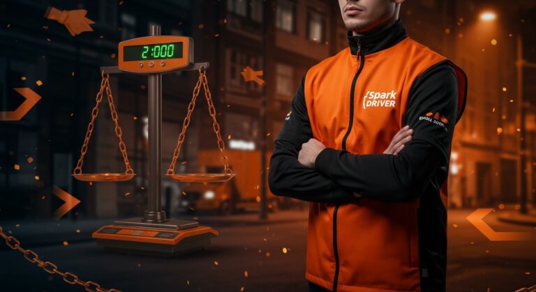 Walmart y Spark Driver en prácticas laborales y compliance en economía gig, ilustración editorial con temática de regulación y retailtech.