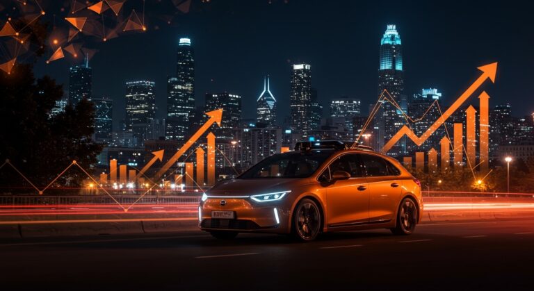 Robotaxi autónomo de Waymo circulando en un entorno urbano de Chicago y Charlotte, representando expansión en movilidad autónoma y tecnologías IA aplicadas.