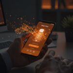 Pantalla de app Android de dictado por voz con IA de Wispr Flow en ambiente tecnológico, simbolizando automatización y productividad móvil.