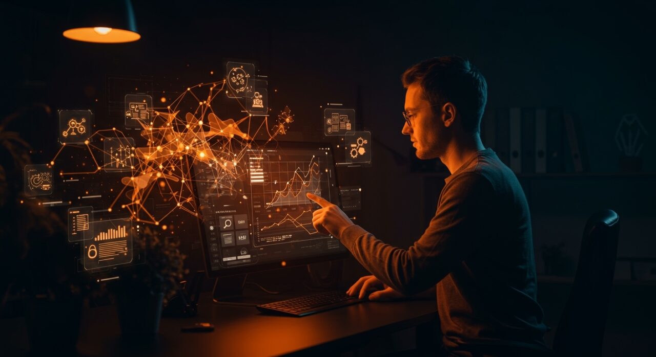 Founder utilizando asistente IA de WordPress.com para automatizar la creación y edición de contenido en el ecosistema startup.