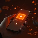 Smartphone mostrando reproductor inmersivo de video vertical optimizado para experiencia móvil en entorno startup tecnológico.