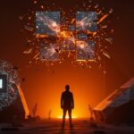 Integración cuestionada entre xAI y SpaceX de Elon Musk representada con redes neuronales y energía digital en una imagen editorial de alta calidad.