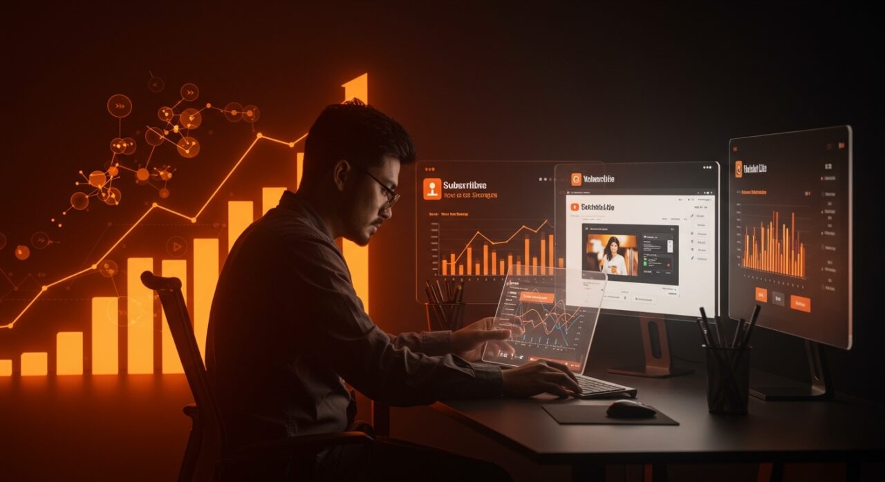 Análisis estratégico de suscripción digital en YouTube Lite con iconos de descarga offline y reproducción en segundo plano, enfocado en modelos de negocio y monetización para startups.