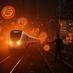 Mapa digital bloqueado con limitaciones de velocidad en trenes en España, ilustrando la gestión y restricciones de la infraestructura ferroviaria por Adif.