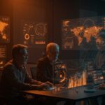 Equipo senior de startups en Lanzadera colaborando con inteligencia artificial y escalabilidad en un entorno tecnológico moderno.