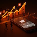 Celebración de los 20 años del primer tweet con founders latinos en un entorno digital representando el impacto de Twitter en startups y comunicación digital.