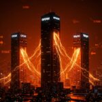 Tres torres futuristas representando a OpenAI, Anthropic y Waymo dominando la inversión de venture capital en tecnología en febrero 2026.