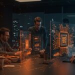 Colaboración de startups en Barcelona mostrando comercialización masiva de inteligencia artificial en 4YFN 2026 con metáforas visuales de innovación tecnológica.