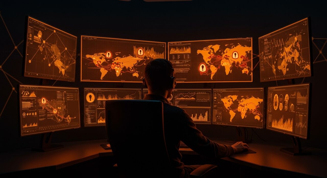 Análisis visual de 7,655 casos de ransomware con enfoque en sectores y países clave, mostrando riesgo operativo y ciberseguridad para startups.