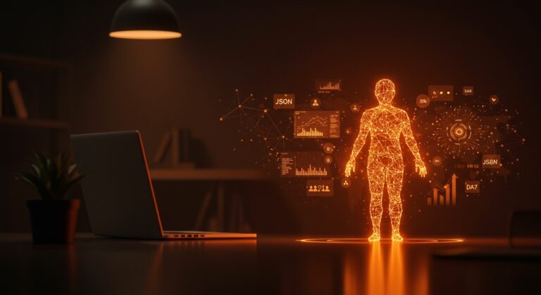 Interfaz dinámica generada por agente de IA en tiempo real con elementos JSON, destacando automatización UI y UX dinámico para aplicaciones tecnológicas.