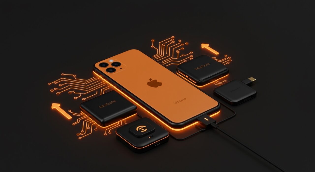 Accesorios MagSafe para iPhone 17e con cargadores inalámbricos y powerbanks, representando tendencias en tecnología móvil para startups en LATAM.