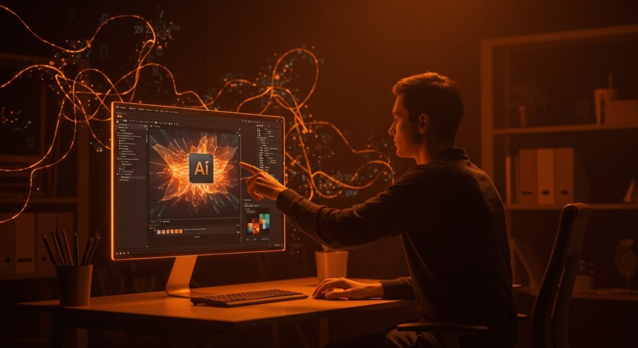 Asistente de IA en Photoshop con Adobe Firefly 2026 mostrando edición conversacional y generación automática de imágenes para startups.