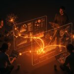 Fundadores tech colaborando en software SaaS con inteligencia artificial, superando retos y atrayendo talento e inversores en tecnología emergente.