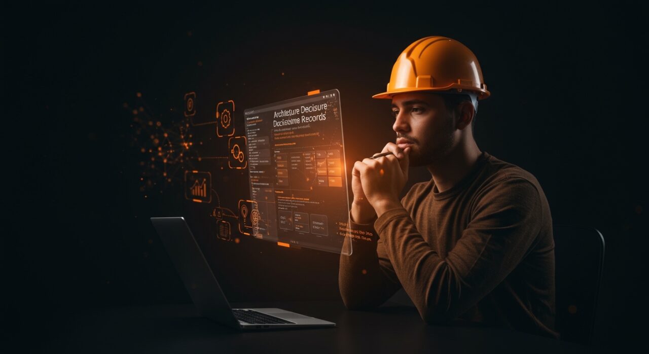 Ingeniero documentando decisiones técnicas con ADR y automatización para mejorar el onboarding y la práctica de software.