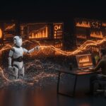 Agentes AI guiando analítica web y métricas de engagement en un entorno digital innovador, ilustrando la ventaja competitiva del AEO para startups.