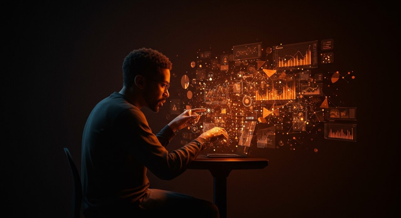 Evaluación visual de afirmaciones de Gary Marcus sobre inteligencia artificial con análisis de datos y redes neuronales en paleta naranja y negro.