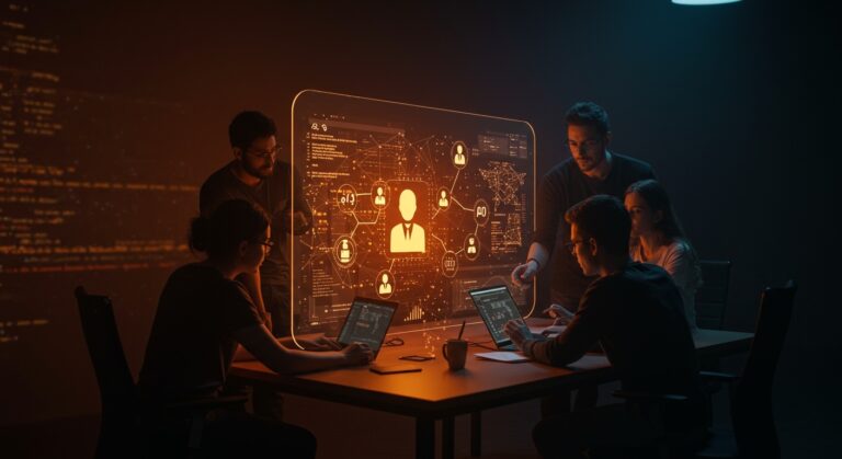 Equipo tech gestionando habilidades de agentes IA en plataforma open source con integración GitHub para automatización colaborativa.