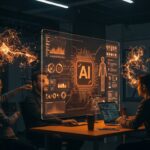 Startup tecnológica colaborando en implementación de agentes de IA con enfoque en riesgos y gobernanza para el mercado AI 2026.