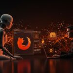 Agente de inteligencia artificial detectando vulnerabilidades en Firefox frente a un experto humano en ciberseguridad, representando la automatización y aplicación de IA en startups tecnológicas.